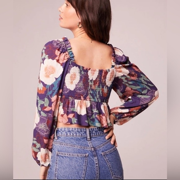 NWT Band Of Gypsies Tops Band Of The Free Smocked Crop Top Floral Print Medium - Picture 2 of 5